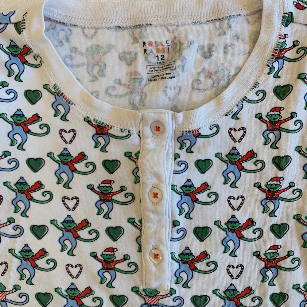 Roller Rabbit Merry Monkey Christmas Holiday Pajamas PJs Set Kids Size 12